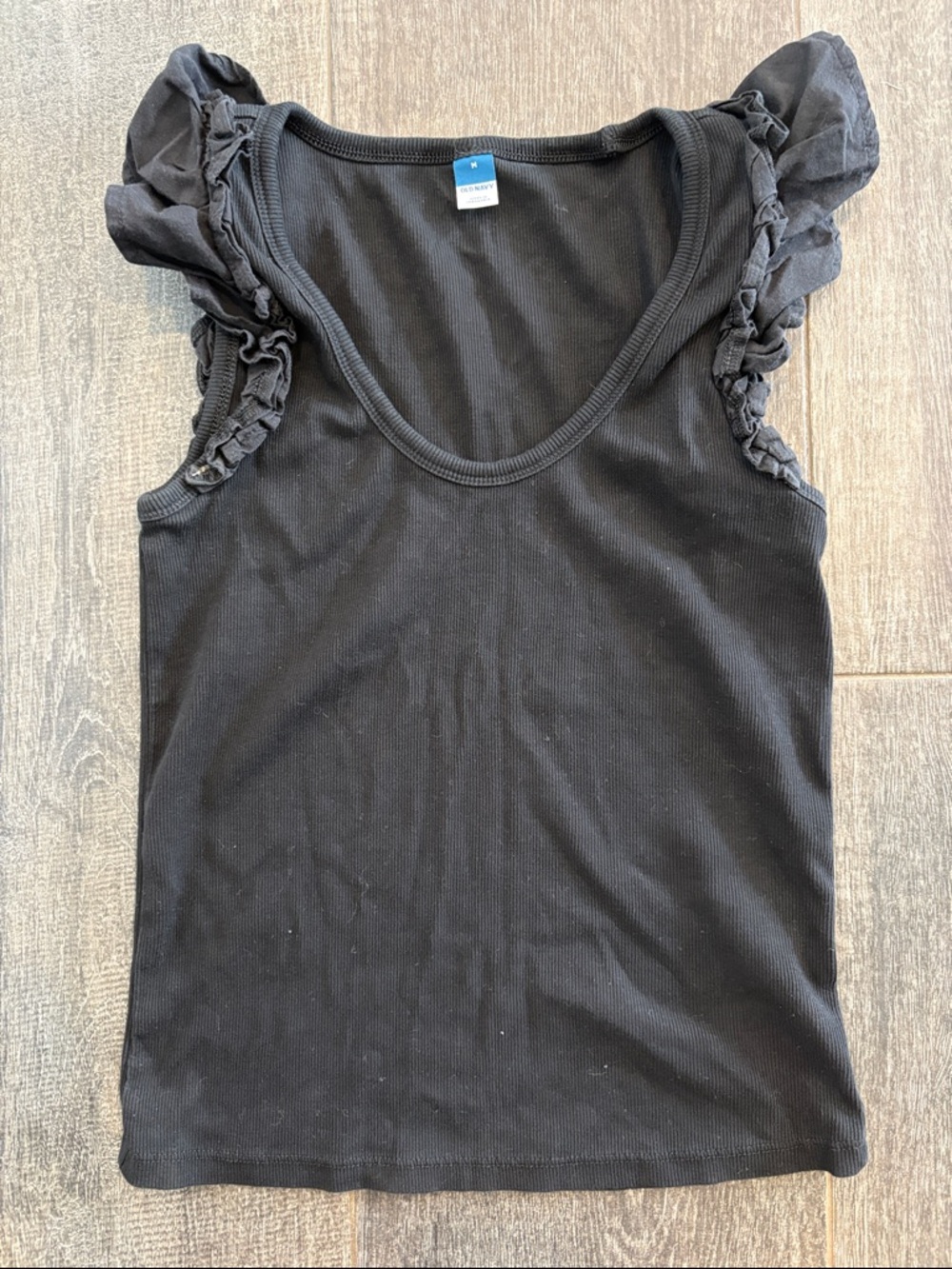 Old Navy Black Ruffle Shoulder Tank Top